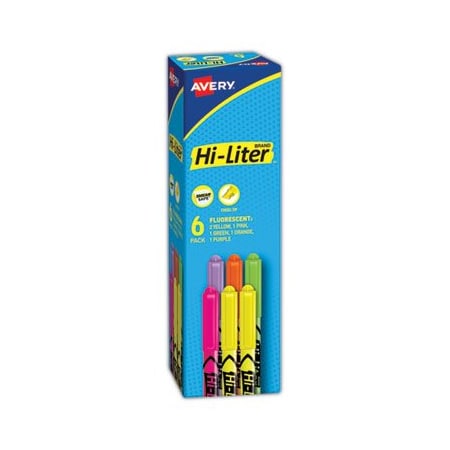 Avery Dennison Avery, HI-LITER PEN-STYLE HIGHLIGHTERS, CHISEL TIP, ASSORTED COLORS, 6 Pieces 23565